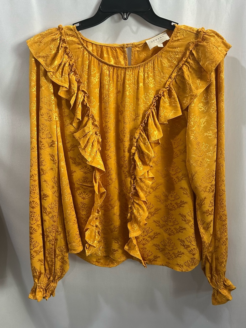Sezane Philou Ruffled Long-Sleeve Blouse - Mustard US size 8